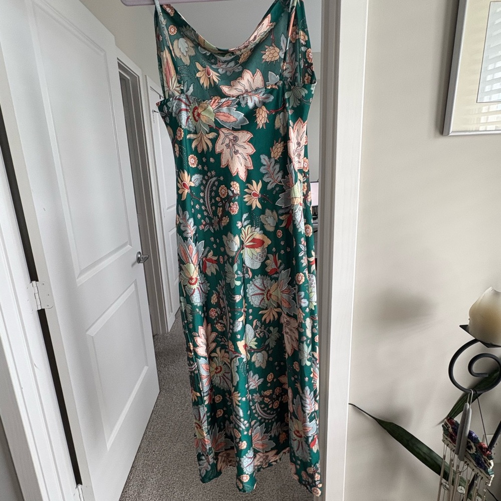 Floral Maxi Dress in Green and Pink